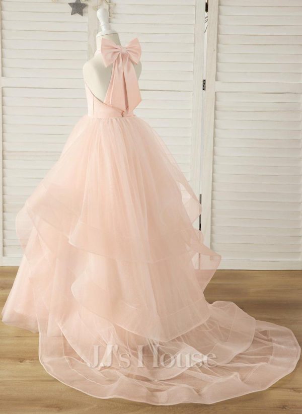 Flower Girl Dresses | Ball-Gown/Princess Scoop Detachable/Floor-Length Satin/Tulle Flower Girl Dress As Picture – Girls