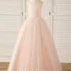 Flower Girl Dresses | Ball-Gown/Princess Scoop Detachable/Floor-Length Satin/Tulle Flower Girl Dress As Picture – Girls