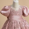 Flower Girl Dresses | Ball-Gown/Princess Scoop Detachable/Knee-Length Lace/Satin Flower Girl Dress Dusty Rose – Girls