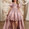 Flower Girl Dresses | Ball-Gown/Princess Scoop Detachable/Knee-Length Lace/Satin Flower Girl Dress Dusty Rose – Girls