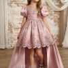 Flower Girl Dresses | Ball-Gown/Princess Scoop Detachable/Knee-Length Lace/Satin Flower Girl Dress Dusty Rose – Girls