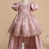 Flower Girl Dresses | Ball-Gown/Princess Scoop Detachable/Knee-Length Lace/Satin Flower Girl Dress Dusty Rose – Girls