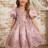 Flower Girl Dresses | Ball-Gown/Princess Scoop Detachable/Knee-Length Lace/Satin Flower Girl Dress Dusty Rose – Girls