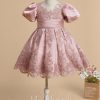 Flower Girl Dresses | Ball-Gown/Princess Scoop Detachable/Knee-Length Lace/Satin Flower Girl Dress Dusty Rose – Girls