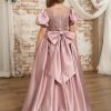 Flower Girl Dresses | Ball-Gown/Princess Scoop Detachable/Knee-Length Lace/Satin Flower Girl Dress Dusty Rose – Girls