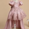 Flower Girl Dresses | Ball-Gown/Princess Scoop Detachable/Knee-Length Lace/Satin Flower Girl Dress Dusty Rose – Girls