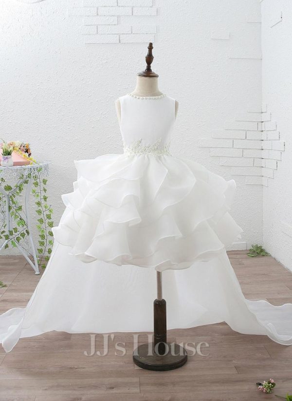 Flower Girl Dresses | Ball-Gown/Princess Scoop Detachable/Knee-Length Organza/Satin Flower Girl Dress Ivory – Girls