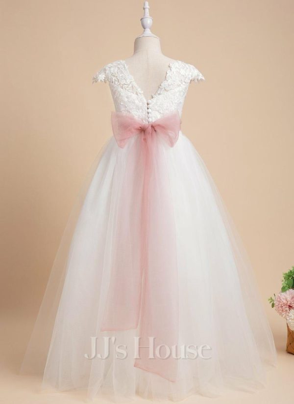 Flower Girl Dresses | Ball-Gown/Princess Scoop Floor-Length Lace Flower Girl Dress Ivory – Girls