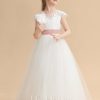 Flower Girl Dresses | Ball-Gown/Princess Scoop Floor-Length Lace Flower Girl Dress Ivory – Girls