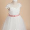 Flower Girl Dresses | Ball-Gown/Princess Scoop Floor-Length Lace Flower Girl Dress Ivory – Girls