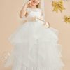 Flower Girl Dresses | Ball-Gown/Princess Scoop Floor-Length Lace/Satin/Tulle Flower Girl Dress Ivory – Girls