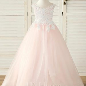 Flower Girl Dresses | Ball-Gown/Princess Scoop Floor-Length Lace/Tulle Flower Girl Dress As Picture – Girls