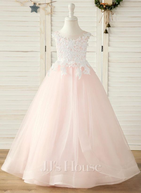 Flower Girl Dresses | Ball-Gown/Princess Scoop Floor-Length Lace/Tulle Flower Girl Dress As Picture – Girls