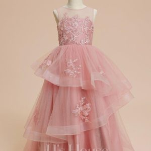 Flower Girl Dresses | Ball-Gown/Princess Scoop Floor-Length Lace/Tulle Flower Girl Dress As Picture – Girls