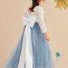 Flower Girl Dresses | Ball-Gown/Princess Scoop Floor-Length Lace/Tulle Flower Girl Dress Dusty Blue – Girls