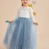 Flower Girl Dresses | Ball-Gown/Princess Scoop Floor-Length Lace/Tulle Flower Girl Dress Dusty Blue – Girls