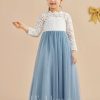 Flower Girl Dresses | Ball-Gown/Princess Scoop Floor-Length Lace/Tulle Flower Girl Dress Dusty Blue – Girls