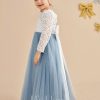 Flower Girl Dresses | Ball-Gown/Princess Scoop Floor-Length Lace/Tulle Flower Girl Dress Dusty Blue – Girls