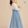 Flower Girl Dresses | Ball-Gown/Princess Scoop Floor-Length Lace/Tulle Flower Girl Dress Dusty Blue – Girls