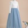 Flower Girl Dresses | Ball-Gown/Princess Scoop Floor-Length Lace/Tulle Flower Girl Dress Dusty Blue – Girls