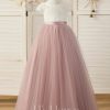 Flower Girl Dresses | Ball-Gown/Princess Scoop Floor-Length Lace/Tulle Flower Girl Dress Dusty Rose – Girls