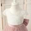 Flower Girl Dresses | Ball-Gown/Princess Scoop Floor-Length Lace/Tulle Flower Girl Dress Dusty Rose – Girls