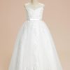 Flower Girl Dresses | Ball-Gown/Princess Scoop Floor-Length Lace/Tulle Flower Girl Dress Ivory – Girls