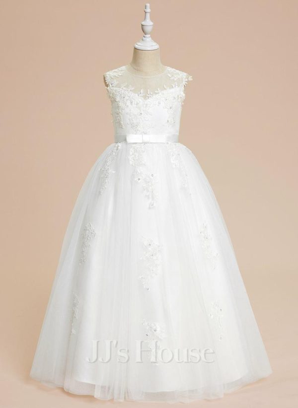 Flower Girl Dresses | Ball-Gown/Princess Scoop Floor-Length Lace/Tulle Flower Girl Dress Ivory – Girls