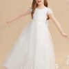 Flower Girl Dresses | Ball-Gown/Princess Scoop Floor-Length Lace/Tulle Flower Girl Dress Ivory – Girls