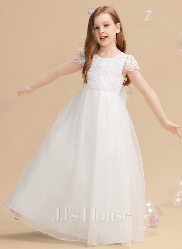 Flower Girl Dresses | Ball-Gown/Princess Scoop Floor-Length Lace/Tulle Flower Girl Dress Ivory – Girls