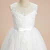 Flower Girl Dresses | Ball-Gown/Princess Scoop Floor-Length Lace/Tulle Flower Girl Dress Ivory – Girls