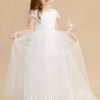 Flower Girl Dresses | Ball-Gown/Princess Scoop Floor-Length Lace/Tulle Flower Girl Dress Ivory – Girls