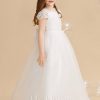 Flower Girl Dresses | Ball-Gown/Princess Scoop Floor-Length Lace/Tulle Flower Girl Dress Ivory – Girls