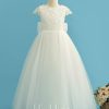 Flower Girl Dresses | Ball-Gown/Princess Scoop Floor-Length Lace/Tulle Flower Girl Dress Ivory – Girls