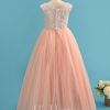 Flower Girl Dresses | Ball-Gown/Princess Scoop Floor-Length Lace/Tulle Flower Girl Dress Pearl Pink – Girls