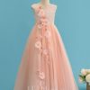 Flower Girl Dresses | Ball-Gown/Princess Scoop Floor-Length Lace/Tulle Flower Girl Dress Pearl Pink – Girls