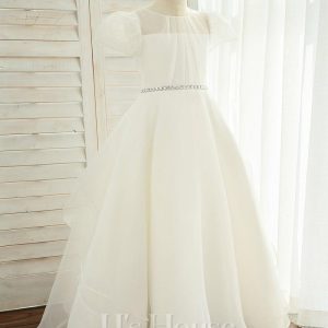 Flower Girl Dresses | Ball-Gown/Princess Scoop Floor-Length Organza/Satin Flower Girl Dress Ivory – Girls