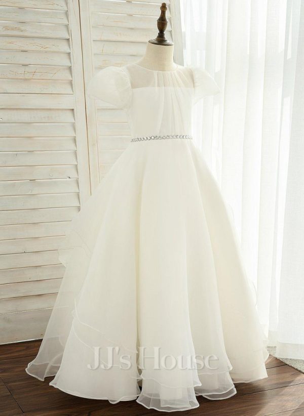 Flower Girl Dresses | Ball-Gown/Princess Scoop Floor-Length Organza/Satin Flower Girl Dress Ivory – Girls