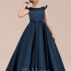 Flower Girl Dresses | Ball-Gown/Princess Scoop Floor-Length Satin Flower Girl Dress Dark Navy – Girls