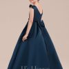 Flower Girl Dresses | Ball-Gown/Princess Scoop Floor-Length Satin Flower Girl Dress Dark Navy – Girls