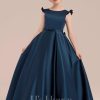 Flower Girl Dresses | Ball-Gown/Princess Scoop Floor-Length Satin Flower Girl Dress Dark Navy – Girls