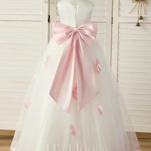 Flower Girl Dresses | Ball-Gown/Princess Scoop Floor-Length Satin/Tulle Flower Girl Dress Blushing Pink – Girls