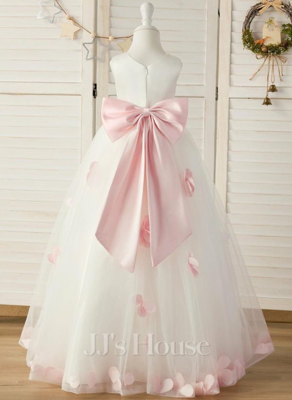 Flower Girl Dresses | Ball-Gown/Princess Scoop Floor-Length Satin/Tulle Flower Girl Dress Blushing Pink – Girls