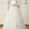 Flower Girl Dresses | Ball-Gown/Princess Scoop Floor-Length Satin/Tulle Flower Girl Dress Blushing Pink – Girls