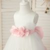 Flower Girl Dresses | Ball-Gown/Princess Scoop Floor-Length Satin/Tulle Flower Girl Dress Blushing Pink – Girls