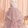 Flower Girl Dresses | Ball-Gown/Princess Scoop Floor-Length Satin/Tulle Flower Girl Dress Dusty Rose – Girls