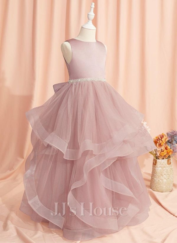 Flower Girl Dresses | Ball-Gown/Princess Scoop Floor-Length Satin/Tulle Flower Girl Dress Dusty Rose – Girls