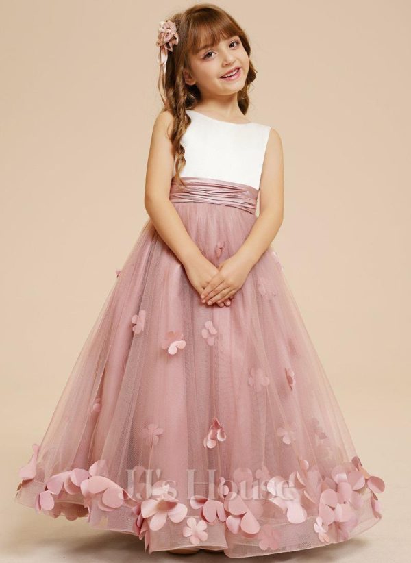 Flower Girl Dresses | Ball-Gown/Princess Scoop Floor-Length Satin/Tulle Flower Girl Dress Dusty Rose – Girls