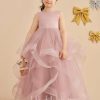 Flower Girl Dresses | Ball-Gown/Princess Scoop Floor-Length Satin/Tulle Flower Girl Dress Dusty Rose – Girls