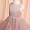 Flower Girl Dresses | Ball-Gown/Princess Scoop Floor-Length Satin/Tulle Flower Girl Dress Dusty Rose – Girls